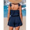 CUPSHE Women’s V Neck Floral Strap Romper Sleeveless Elastic Waist Shorts Summer Casual Beach(Navy)