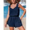 CUPSHE Women’s V Neck Floral Strap Romper Sleeveless Elastic Waist Shorts Summer Casual Beach(Navy)