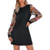CUPSHE Mini Dresses for Women Round Neck Sheer Long Sleeve Floral Knit A Line Fall Casual Dress(Black)