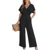 CUPSHE One Piece Jumpsuits for Women Casual Summer V Neck Batwing Sleeve Wide Leg Elegant Overalls Sexy Vacation Outfits(Black)