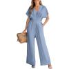 CUPSHE One Piece Jumpsuits for Women Casual Summer V Neck Batwing Sleeve Wide Leg Elegant Overalls Sexy Vacation Outfits(Blue)