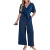 CUPSHE One Piece Jumpsuits for Women Casual Summer V Neck Batwing Sleeve Wide Leg Elegant Overalls Sexy Vacation Outfits(Dark Blue)