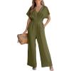 CUPSHE One Piece Jumpsuits for Women Casual Summer V Neck Batwing Sleeve Wide Leg Elegant Overalls Sexy Vacation Outfits(Dark Green)