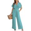 CUPSHE One Piece Jumpsuits for Women Casual Summer V Neck Batwing Sleeve Wide Leg Elegant Overalls Sexy Vacation Outfits(Green)