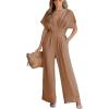 CUPSHE One Piece Jumpsuits for Women Casual Summer V Neck Batwing Sleeve Wide Leg Elegant Overalls Sexy Vacation Outfits(Khaki)