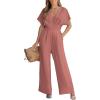 CUPSHE One Piece Jumpsuits for Women Casual Summer V Neck Batwing Sleeve Wide Leg Elegant Overalls Sexy Vacation Outfits(Rose Red)