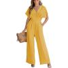 CUPSHE One Piece Jumpsuits for Women Casual Summer V Neck Batwing Sleeve Wide Leg Elegant Overalls Sexy Vacation Outfits(Sand)