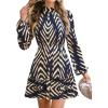 CUPSHE Ruffle Fall Dress for Women Geometric Stand Collar Long Sleeve Back Tie Cutout Smocked Mini Dresses(Navy)
