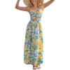 CUPSHE Summer Dress for Women V Neck Sleeveless Floral Cutout Smocked Ruffled Maxi Formal Beach Dress(Yellow Printed)
