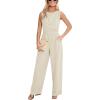 CUPSHE Summer Maxi Jumpsuit Round Neck Sleeveless Wide Leg One Piece Fall Outfit Pockets Fitted Overall Casual Maxi Romper(Apricot)
