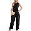 CUPSHE Summer Maxi Jumpsuit Round Neck Sleeveless Wide Leg One Piece Fall Outfit Pockets Fitted Overall Casual Maxi Romper(Black)