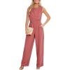 CUPSHE Summer Maxi Jumpsuit Round Neck Sleeveless Wide Leg One Piece Fall Outfit Pockets Fitted Overall Casual Maxi Romper(Pink)
