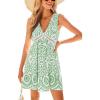 CUPSHE Swimsuit Coverup for Women Paisley Plungning V Neck Cutout Sleeveless Ruffle Beach Coverup Mini Dress(Green)
