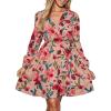 CUPSHE Women Floral Ruffle Summer Dress Surplice V Neck Long Peasant Sleeve Elastic Waist Flowy Casual Holiday Mini Dress(Dusty Rose)
