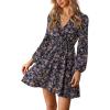 CUPSHE Women Floral Ruffle Summer Dress Surplice V Neck Long Peasant Sleeve Elastic Waist Flowy Casual Holiday Mini Dress(Multicoloured)