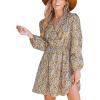 CUPSHE Women Floral Ruffle Summer Dress Surplice V Neck Long Peasant Sleeve Elastic Waist Flowy Casual Holiday Mini Dress(Yellow Floral)
