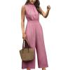 CUPSHE Women Floral Summer Maxi Jumpsuit with Pocket Mock Neck Elastic Waist Wide Leg Business Wedding Casual Holiday Dressy(Dusty Rose)