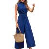 CUPSHE Women Floral Summer Maxi Jumpsuit with Pocket Mock Neck Elastic Waist Wide Leg Business Wedding Casual Holiday Dressy(Navy Blue)