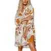 CUPSHE Women Mini Summer Dress Cover Up Oversize Floral Shirt 3/4 Sleeve Cuff Tie Button Down Beach Dresses Cover Up Top(Floral)