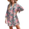 CUPSHE Women Mini Summer Dress Cover Up Oversize Floral Shirt 3/4 Sleeve Cuff Tie Button Down Beach Dresses Cover Up Top(Paisley Floral)