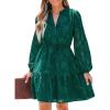 CUPSHE Women Ruffle Lace Mini Fall Dresses Semi Formal Wedding Guest Dress V Neck Long Puff Sleeve Elastic Waist Tie(Green)