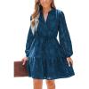 CUPSHE Women Ruffle Lace Mini Fall Dresses Semi Formal Wedding Guest Dress V Neck Long Puff Sleeve Elastic Waist Tie(Navy Blue)