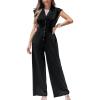CUPSHE Women’s Cap Sleeve Jumpsuits Dressy One Piece V Neck Buttons Down Collar Wide Leg Pants Jumpsuit(Black)