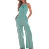 CUPSHE Women’s Casual Loose Overalls Jumpsuits High Neck Sleeveless Wide Leg Boho One Piece Rompers With Pockets(Green)