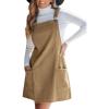 CUPSHE Women’s Corduroy Overall Dress Square Neck A Line Fall Pinafore Mini Dress with Pockets(Khaki)