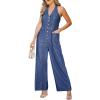 CUPSHE Women’s Denim Jumpsuits Dressy One Piece Halter Neck Sleeveless Buttons Down Wide Leg Long Pants Jumpsuit(Blue)