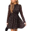 CUPSHE Women’s Fall Dresses Floral Chiffon Mock Neck Long Sleeves A Line Flowy Mini Dress(Black Floral)