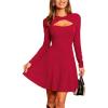 CUPSHE Womens Fall Dresses Long Sleeve High Neck Cutout Knit Christmas Outfit Knit Party Dress(Red)