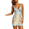 CUPSHE Women’s Floral Romper V-Neck Sleeveless Spaghetti Strap Elastic Waist Beach Summer Casual(Blue)