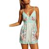 CUPSHE Women’s Floral Romper V-Neck Sleeveless Spaghetti Strap Elastic Waist Beach Summer Casual(Green)