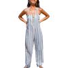 CUPSHE Women’s Jumpsuit Striped Sleeveless Square Neck One Piece Casual Romper Summer Beach Travels Outfits Vacation Blue(Blue)