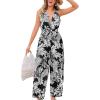 CUPSHE Women’s Jumpsuit Tropical V Neck Sleeveless Floral One Piece Wide Leg Casual Summer Outfits Romper(Black-white)