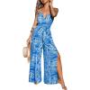 CUPSHE Women’s Jumpsuits Floral Tropical Wide Leg Jumpsuit Sleeveless Overall V Neck Outfit Casual(Blue)