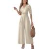 CUPSHE Womens Maxi Jumpsuit Dressy V Neck Half Sleeves Wide Leg Tunic Waist Pockets One Piece Outfit Overall Casual Romper(White)