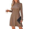 CUPSHE Women’s Mini Dresses Round Neck Long Sleeve Textured Button Knit A Line Short Casual Fall Dresses(Camel)