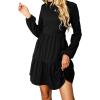 CUPSHE Women’s Mini Fall Dresses Knit Casual Long Sleeve Crew Neck Flowy Tiered Ruffled Short Sweater Dress(Black)
