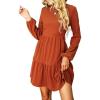 CUPSHE Women’s Mini Fall Dresses Knit Casual Long Sleeve Crew Neck Flowy Tiered Ruffled Short Sweater Dress(Burnt Orange)