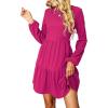 CUPSHE Women’s Mini Fall Dresses Knit Casual Long Sleeve Crew Neck Flowy Tiered Ruffled Short Sweater Dress(Hot Pink)