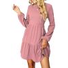 CUPSHE Women’s Mini Fall Dresses Knit Casual Long Sleeve Crew Neck Flowy Tiered Ruffled Short Sweater Dress(Pink)