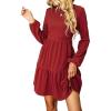 CUPSHE Women’s Mini Fall Dresses Knit Casual Long Sleeve Crew Neck Flowy Tiered Ruffled Short Sweater Dress(Red)