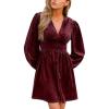 CUPSHE Women’s Mini Party Dresses V Neck Button Long Sleeve Smocked Tunic Waist Casual Short Flowy Fall Cocktail Dress(Burgundy)