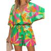 CUPSHE Women’s Mini Romper Summer Beach Vacation Loose Fit Half Sleeve V Neck Resort Wear Tropical Holiday Short Jumpsuit(Lime Green)