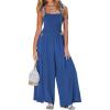 CUPSHE Women’s One Piece Jumpsuits Smocked Sleeveless Spaghetti Strap Rompers Summer Jumpers Wide Leg Pant Vacation Outfits(Blue)