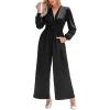 CUPSHE Women’s One Piece Jumpsuits V Neck Long Lantern Sleeve Overalls Wide Leg Pants High Waist Rompers Vacation Outfits(Black)
