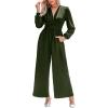 CUPSHE Women’s One Piece Jumpsuits V Neck Long Lantern Sleeve Overalls Wide Leg Pants High Waist Rompers Vacation Outfits(Dark Green)