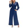 CUPSHE Women’s One Piece Jumpsuits V Neck Long Lantern Sleeve Overalls Wide Leg Pants High Waist Rompers Vacation Outfits(Navy Blue)
